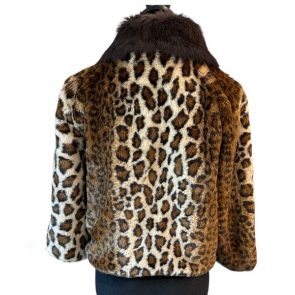 Vintage Betsey Johnson Jacket Rare Leopard Print Rabbit Fur Collar Size S/M - Picture 2 of 16